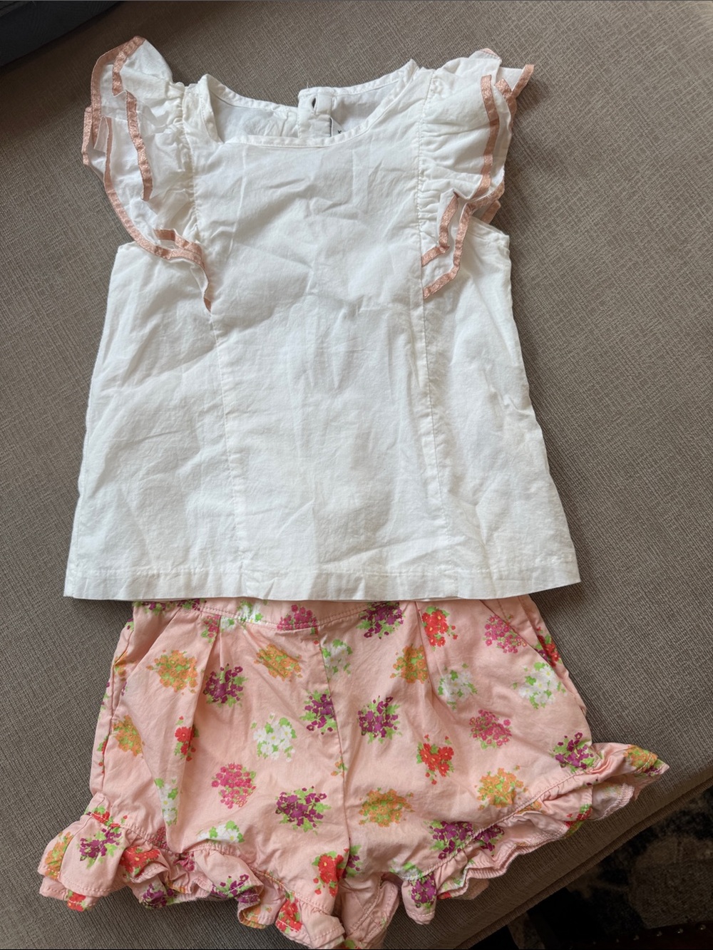 Janie and Jack White Ruffle Sleeve Top with Pink Floral Shorts Pajama Set